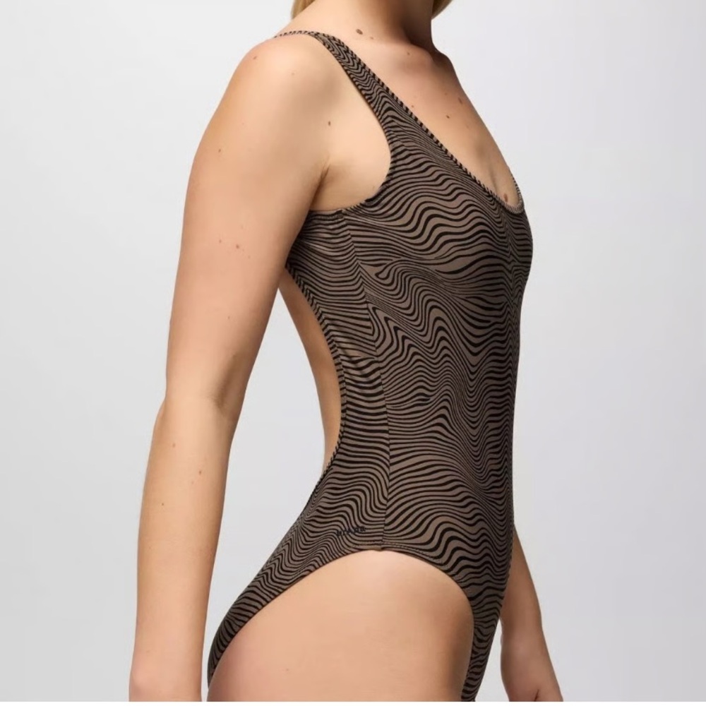 Prana Brown and Black Wave-Print One-Piece Swimsuit